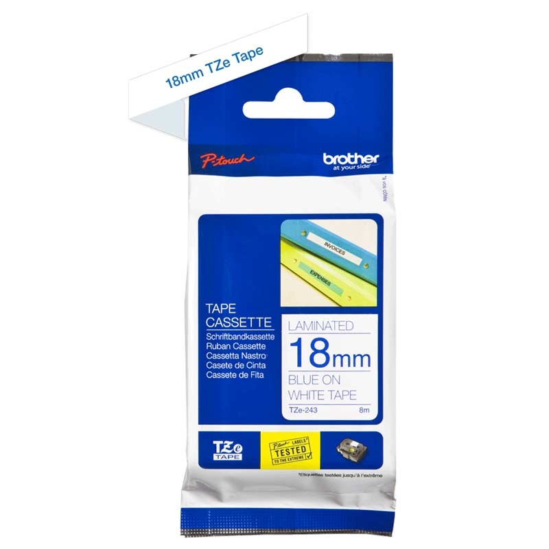 Brother TZe-243 Schriftband P-touch blau auf weiß 18mm