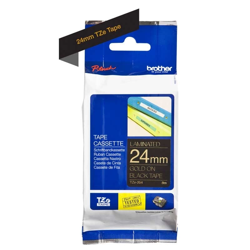 Brother TZE-354 Schriftband P-touch gold auf schwarz 24mm
