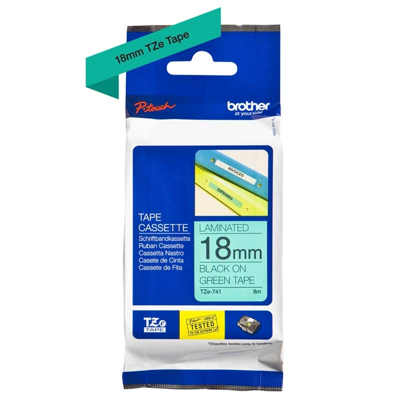 Brother TZe-741 Schriftband P-touch schwarz auf grün 18mm