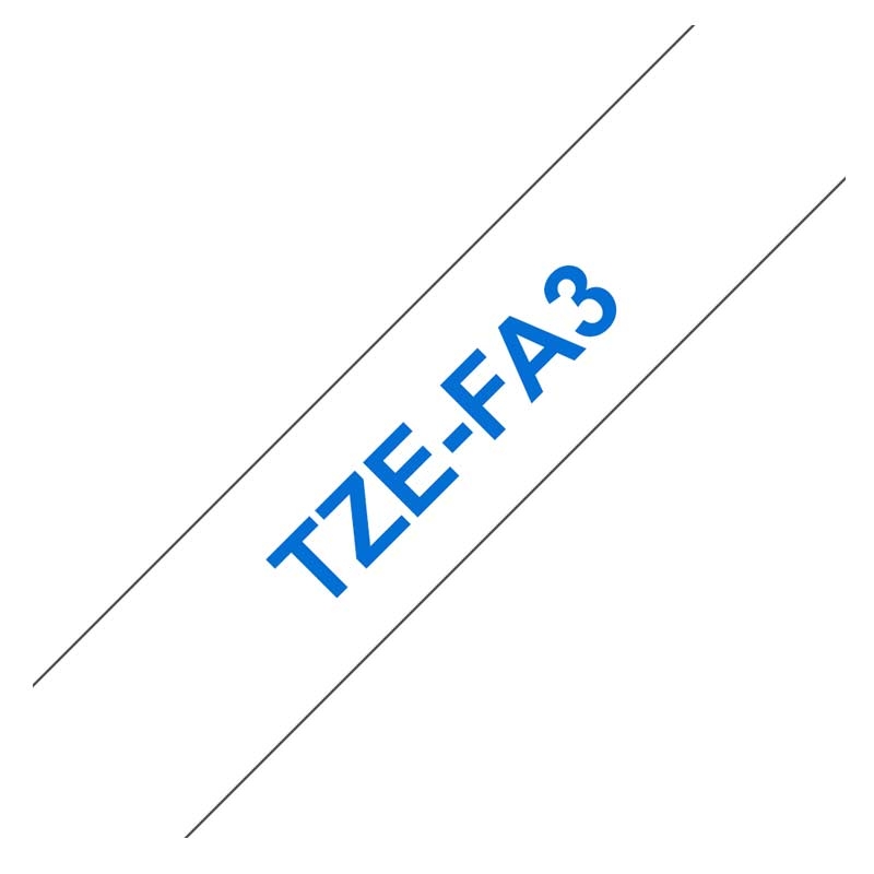 Brother TZe-FA3 P-touch Schriftband blau auf weiss Textil 12mm