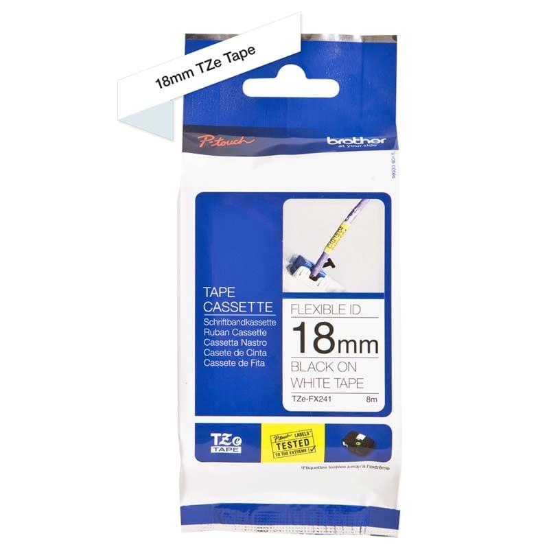 Brother TZE-FX241 Schriftband P-touch flexibel schwarz auf weiss 18mm
