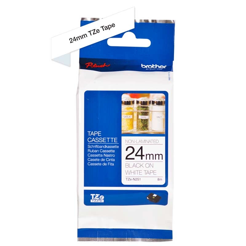 Brother TZe-N251 Schriftband nicht laminiert P-touch schwarz auf weiß 24mm