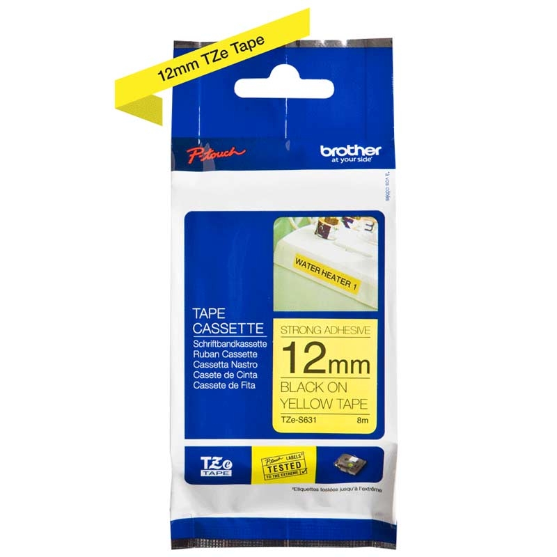 Brother TZe-S631 P-touch schwarz auf gelb 12mm extra stark klebend